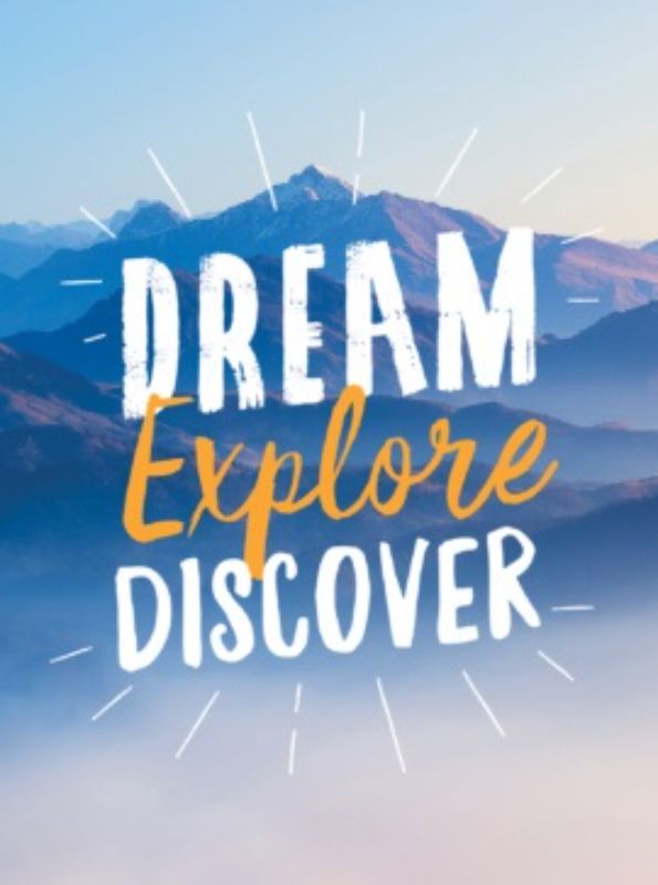 Hardback book "Dream Explore Discover" with 160 inspiring pages of quotes for wanderlust and adventure seekers.