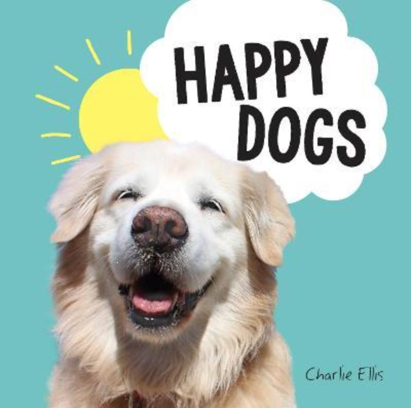 Hardback book titled "Happy Dogs," featuring cheerful pups in vibrant photos, perfect for dog lovers and adding joy to your day.