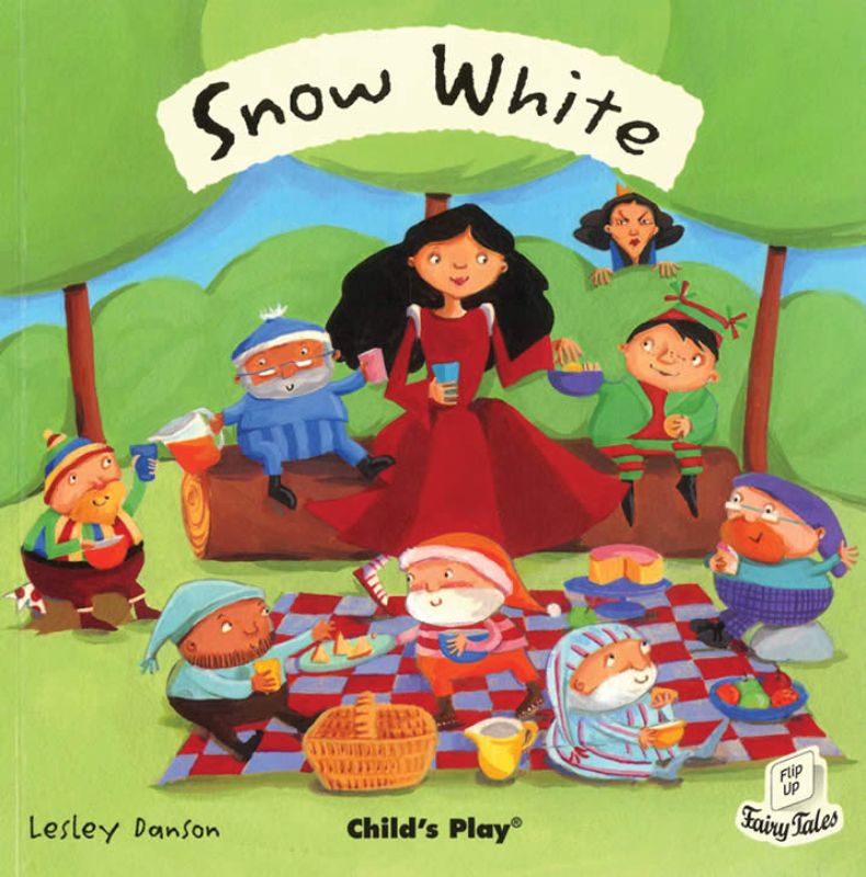 Snow White flip-up fairy tale book for young readers, featuring interactive flaps and enchanting illustrations.