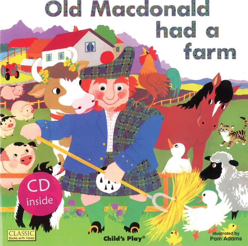 Soft cover book of "Old Macdonald Had A Farm" with vibrant illustrations and audio CD for engaging nursery rhyme experiences.