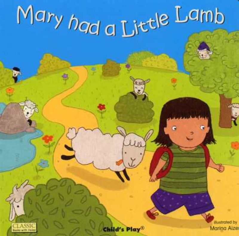 Colorful board book for toddlers featuring Mary and her little lamb with die-cut holes for interactive storytelling.