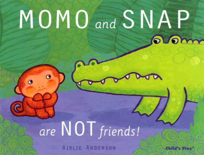 Colorful paperback book "Momo and Snap are Not Friends," featuring vibrant illustrations and a humorous tale of friendship.