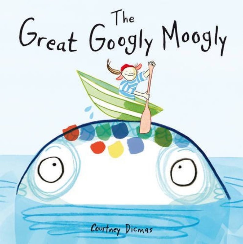 Illustrated cover of 'The Great Googly Moogly,' featuring Stella chasing a mythical giant fish in a vibrant natural setting.