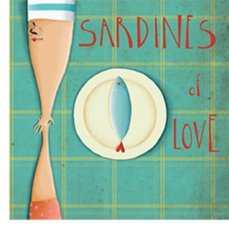 "Cover of 'Sardines of Love', a children's book about love and fishing adventures, featuring vibrant illustrations."