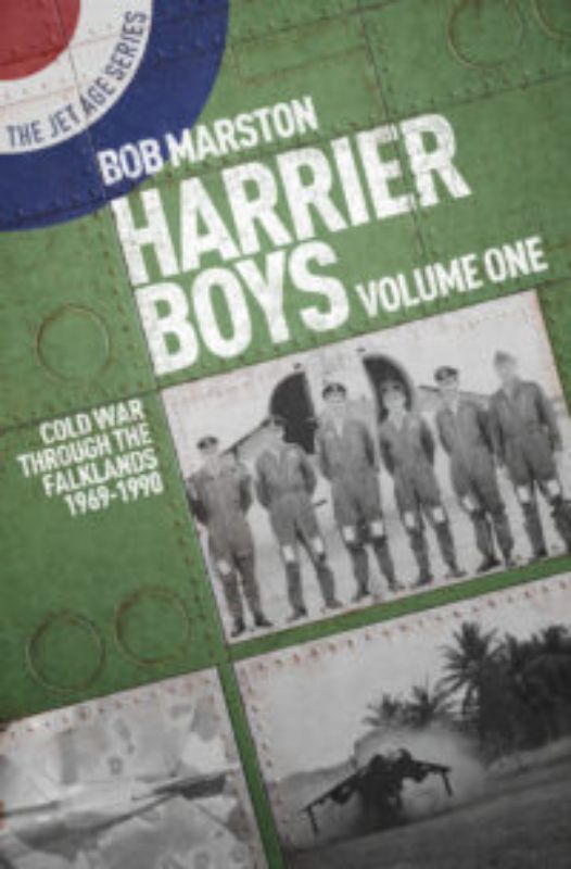 Paperback book 'Harrier Boys Volume 1' explores the thrilling history of Harrier jets from 1969 to 1990, authored by Bob Marston.