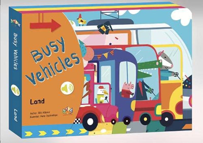 Colorful children's book with uniquely shaped pages featuring 24 vehicles, complete with sound buttons for interactive fun.