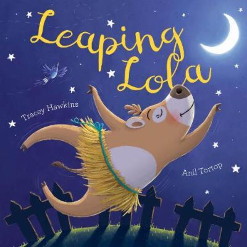 Illustrated cover of 'Leaping Lola', a children's book about a dancing brown cow embracing her uniqueness.
