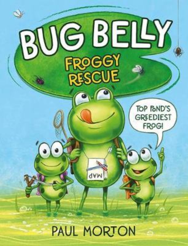 A charming children's book, "Bug Belly Froggy Rescue" features whimsical frog characters on a thrilling adventure.