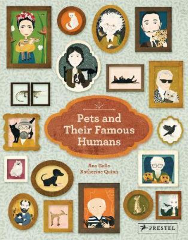 Illustrated book showcasing the unique bonds between famous figures and their beloved pets, featuring charming tales and folk art style.