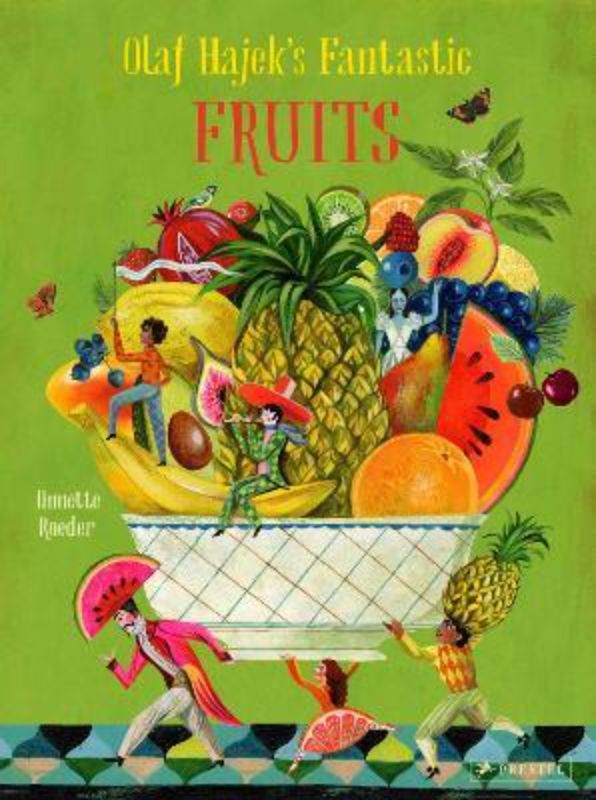 A beautifully illustrated hardback book showcasing whimsical portraits of fruits with educational insights about their cultural significance.