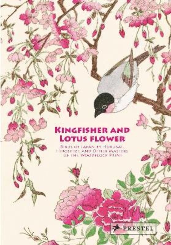 Hardback book 'Kingfisher In A Lotus Flower' showcases vibrant Japanese nature illustrations in an accordion format.