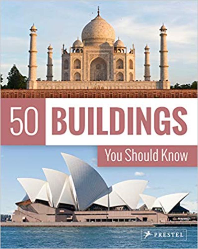 A colorful paperback showcasing 50 iconic buildings from around the world, highlighting their architectural significance and history.