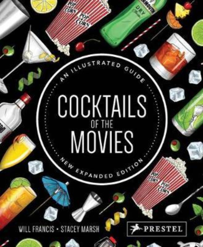 Beautifully illustrated hardback book featuring iconic movie cocktails and recipes, celebrating cinema and mixology.