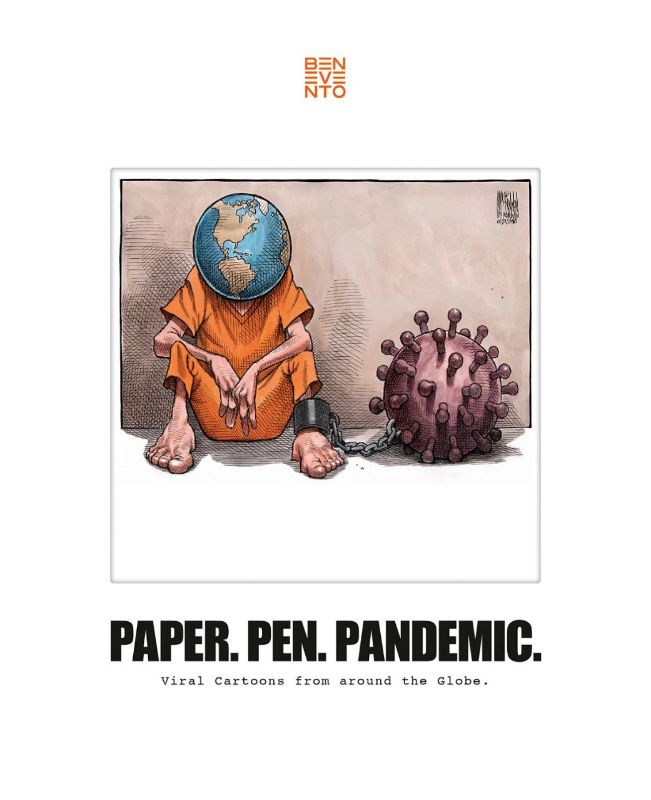 "Hardback book 'Paper Pen Pandemic' blends humor and reflection on life during COVID-19, featuring global cartoonists' art."