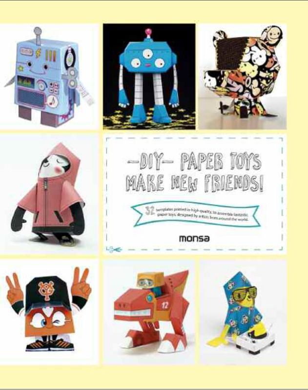 DIY Paper Toys book cover featuring vibrant paper models, intricate templates, and tools for crafting 3D paper toys.