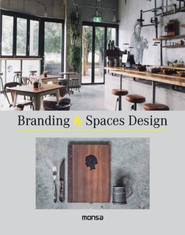 Hardback book "Branding & Spaces Design" by Anna Jorda, showcasing unique interior designs and branding across various business spaces.