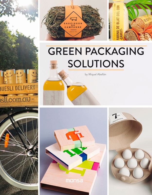 Hardback book on eco-friendly packaging, 192 pages, by Miquel Abellan, highlighting sustainable practices and brand identity.