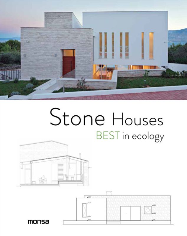 A beautifully curated hardback book by Patricia Martinez showcasing stunning, sustainable stone houses for modern architecture enthusiasts.
