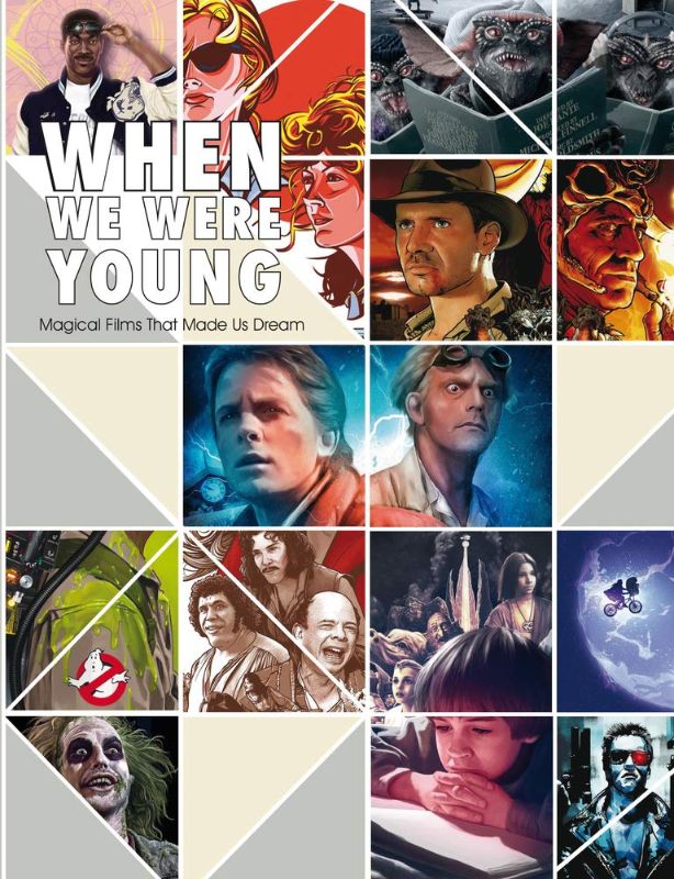 "Nostalgic book 'When We Were Young' features illustrations and posters from classic 80s films, celebrating their magic."