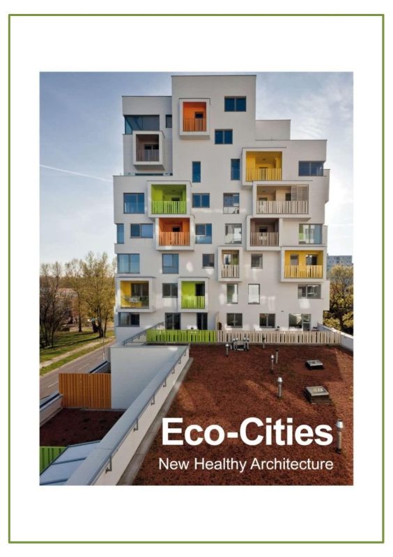 Hardback book showcasing innovative sustainable architecture designs for eco-friendly urban living and community engagement.