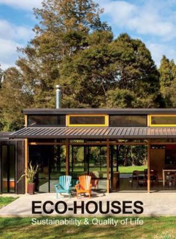 Hardback guide on sustainable living, featuring designs for eco-friendly homes and innovative building strategies.