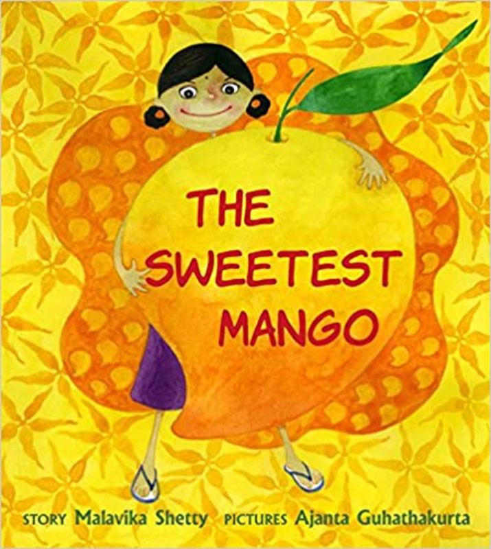 Illustrated cover of 'The Sweetest Mango', a children's book about summer, friendship, and delightful mango treats.