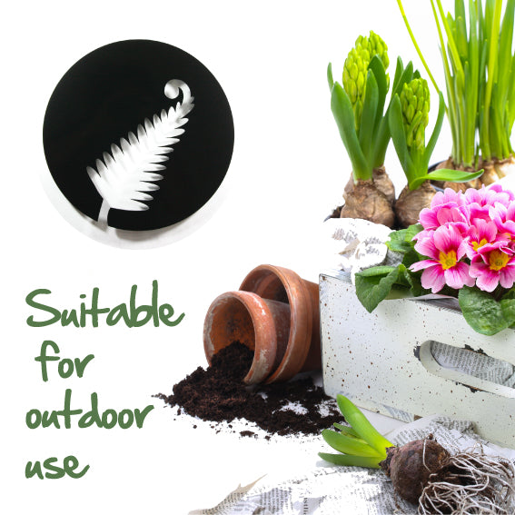 Circular wall art featuring a fern motif, celebrating Kiwiana culture, made from durable ACM, 300 mm diameter.