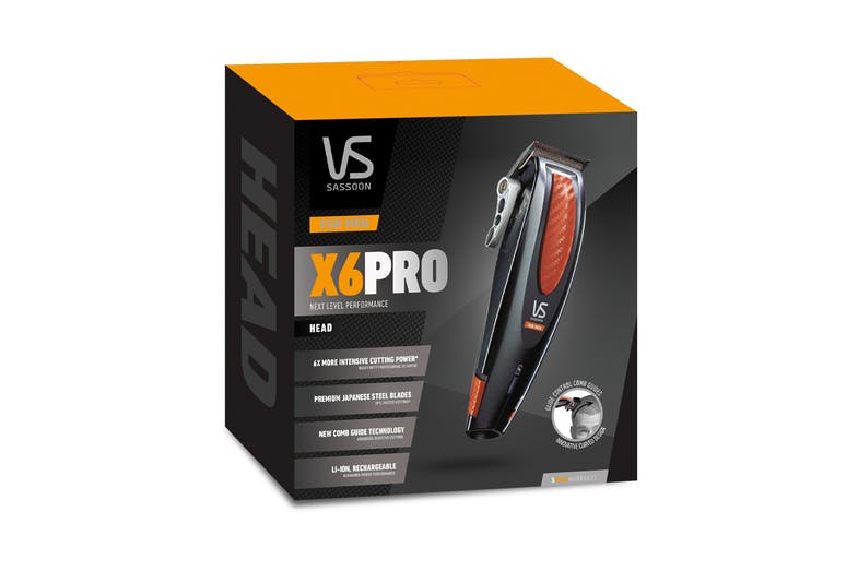 Vidal Sassoon X6 Pro Hair Clippers with stainless steel blades for precise, powerful cuts; ergonomic design for easy handling.