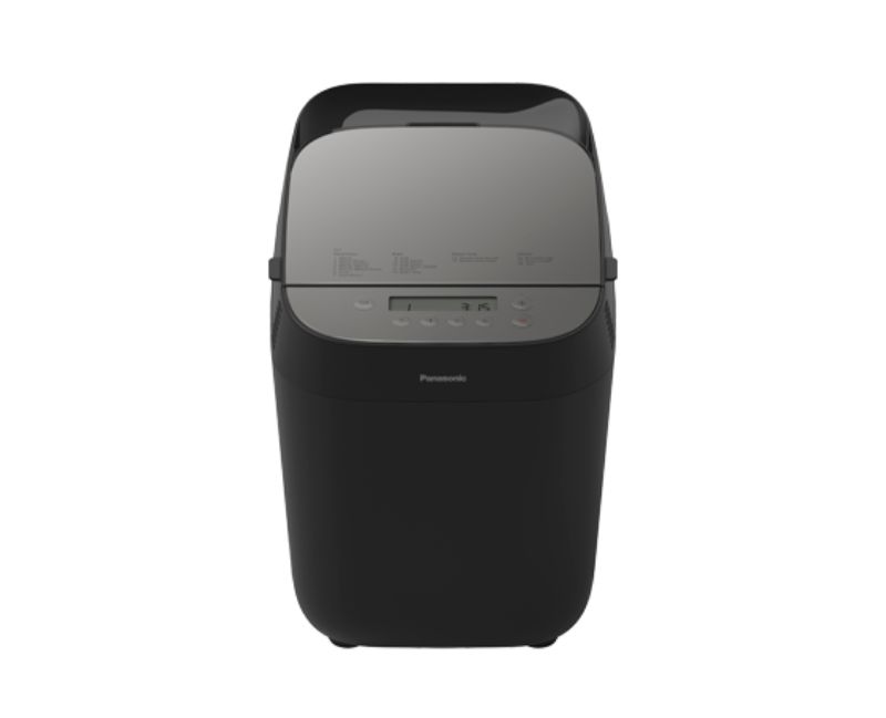 Panasonic Artisan Breadmaker in black, featuring 18 modes, 39 recipes, and advanced technology for perfect artisan bread.