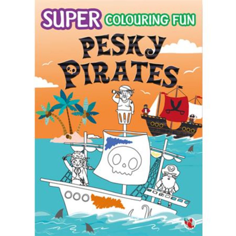 Colouring book featuring pirate-themed illustrations and educational facts, perfect for kids ages 4-10.