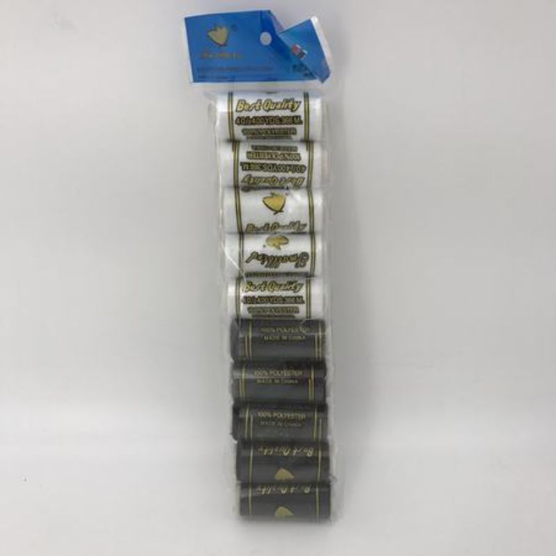 Set of 12 packs of high-quality white and black sewing thread, perfect for all sewing projects and crafts.