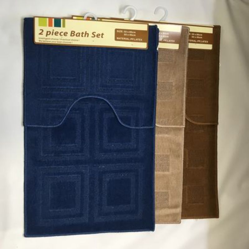 Assorted bathroom mats set featuring two pieces in stylish designs for comfort, absorbency, and easy maintenance.