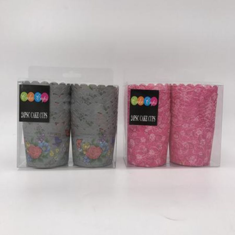Elegant grey and pink cake cups for desserts, perfect for celebrations and easy cleanup, 288 pieces in total.