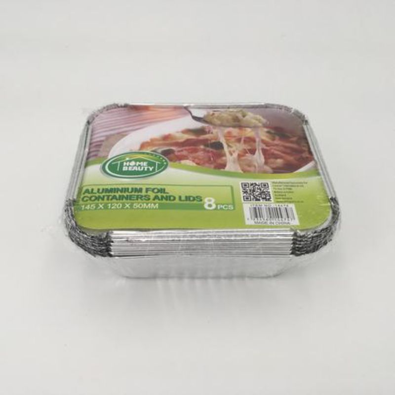 Aluminum foil BBQ roasting pans with lids, perfect for grilling, easy cleanup, lightweight, durable, 145MM size, 96 pieces total.