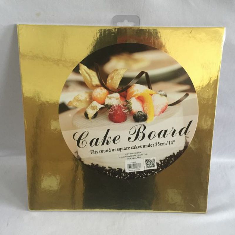 Square Gold Cake Board Set of 10, 35cm, durable and elegant for showcasing cakes at any celebration or bakery display.