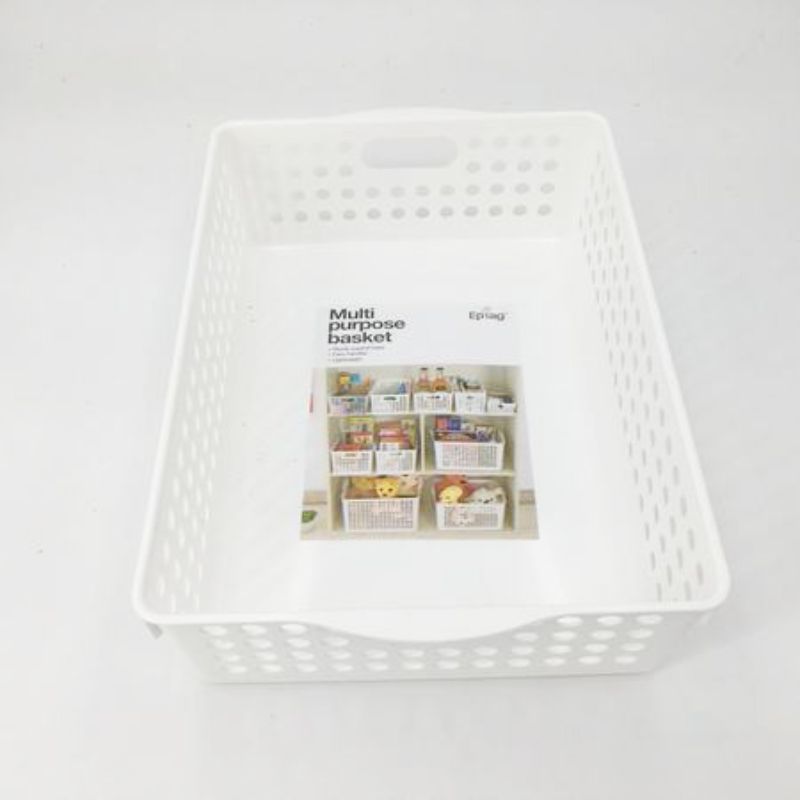 Set of 12 versatile white plastic baskets (21 x 30 x 8cm) for organized storage in any room of the house.