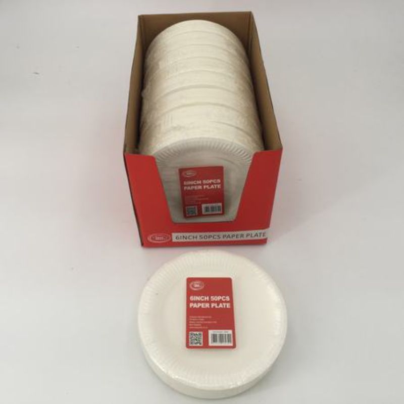White 6-inch paper plates (900 pcs) perfect for appetizers and desserts, eco-friendly and ideal for stress-free entertaining.