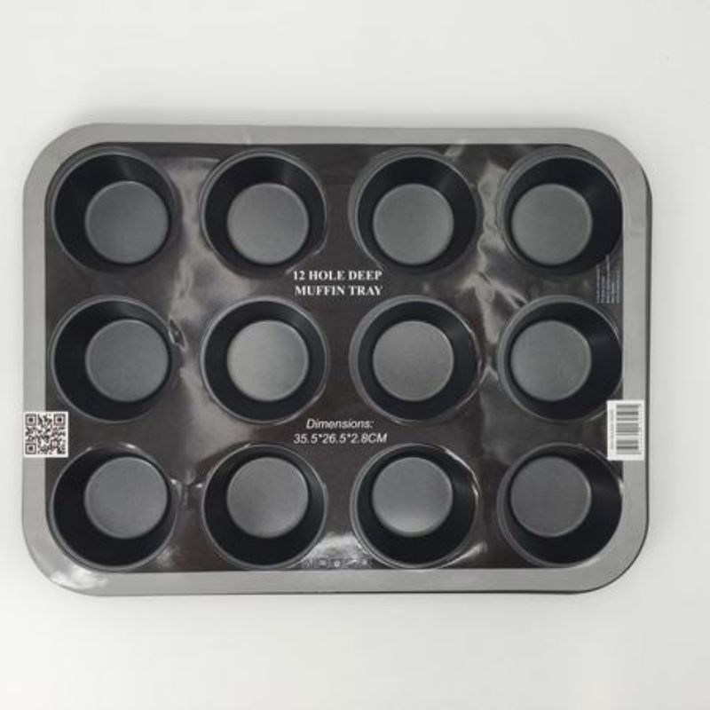 Set of 6 muffin trays, each 35 x 26 x 3CM, ideal for even baking of muffins and cupcakes with a non-stick surface.