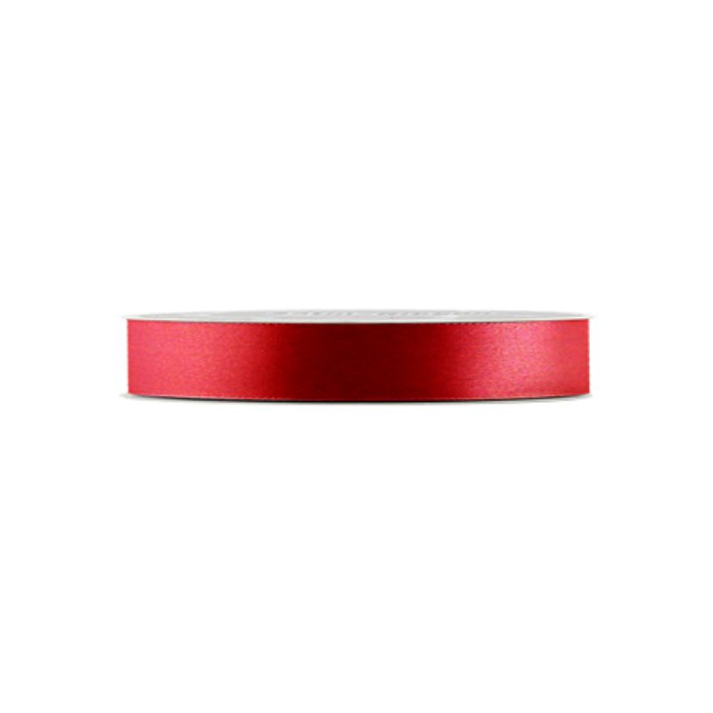 Vibrant red satin ribbon set of 6, each 1cm x 21 yards, perfect for gift wrapping and creative projects.