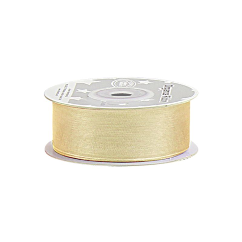 Light yellow organza ribbon set of 5, each roll 2.5cm wide and 25 yards long, ideal for elegant crafting and decoration.