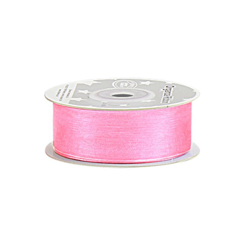 Light pink organza ribbon set of 5 rolls, each 2.5cm x 25 yards, perfect for crafting, gift wrapping, and decorations.