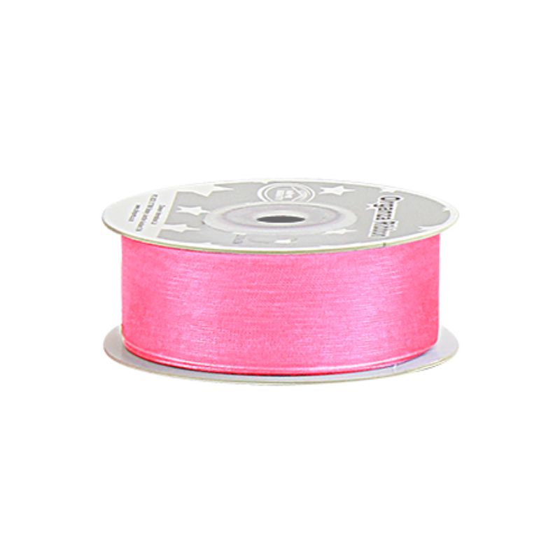 Set of 5 pink organza ribbons, 2.5cm wide and 25 yards long, perfect for crafts, gifts, and event decorations.
