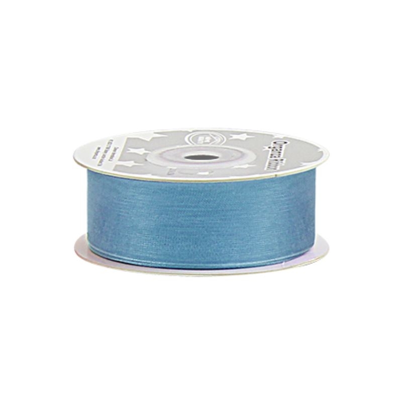 Light blue organza ribbon rolls, each 2.5cm wide and 25 yards long, perfect for crafting, gift wrapping, and décor. Set of 5.