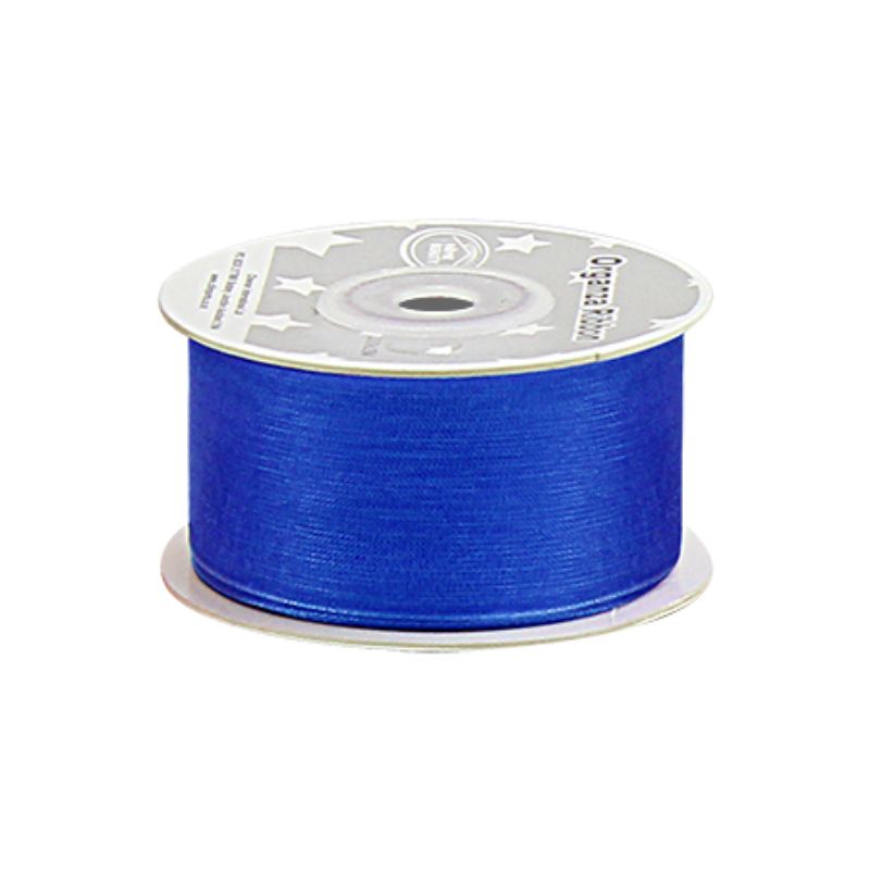 Blue organza ribbon set of 5 rolls, each 3.8cm wide and 25 yards long, perfect for elegant crafting and decorating.