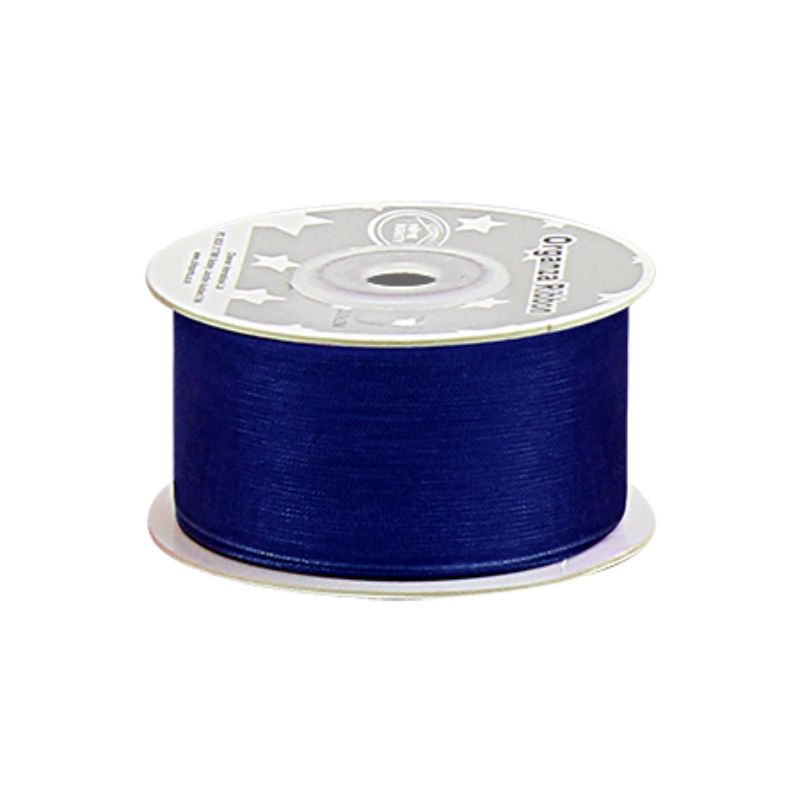 Dark blue organza ribbon set of 5, 3.8cm wide, 25 yards long, perfect for elegant gift wrapping and crafting projects.