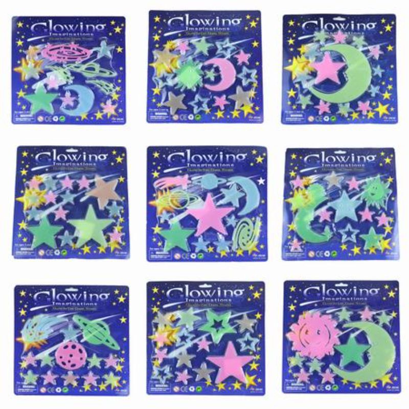 Vibrant glow-in-the-dark stickers in 10 packs, perfect for creative decoration and crafts for all ages.