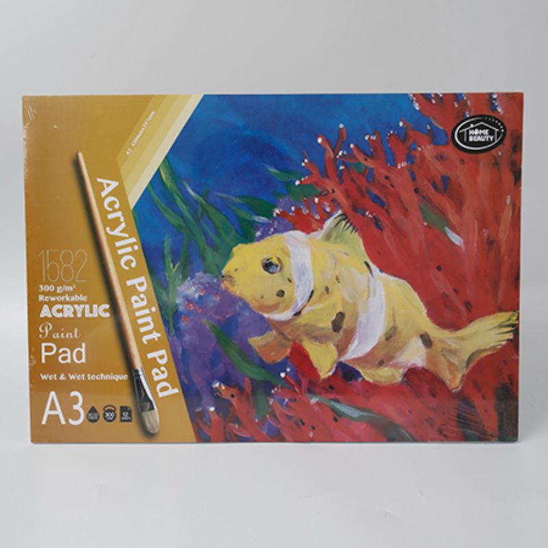 A3 acrylic paint pad with 12 thick, acid-free sheets for vibrant colors and durability, perfect for all painting techniques.