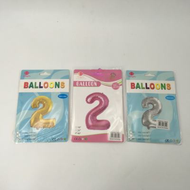 Vibrant set of 10 assorted Number 2 balloons, 102cm, perfect for birthdays and celebrations, featuring fun colors and patterns.