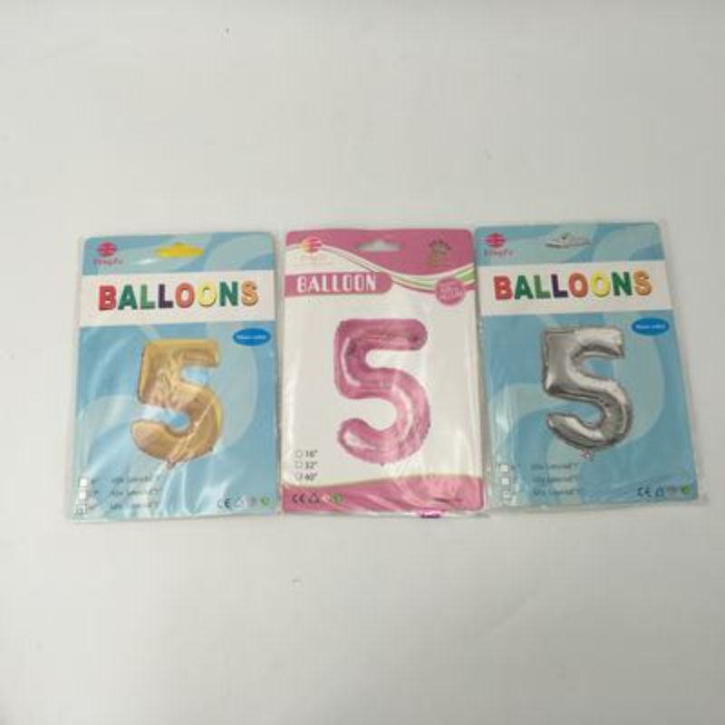 Vibrant assorted number 5 balloons, 102cm, perfect for celebrations like birthdays and anniversaries, set of 10.