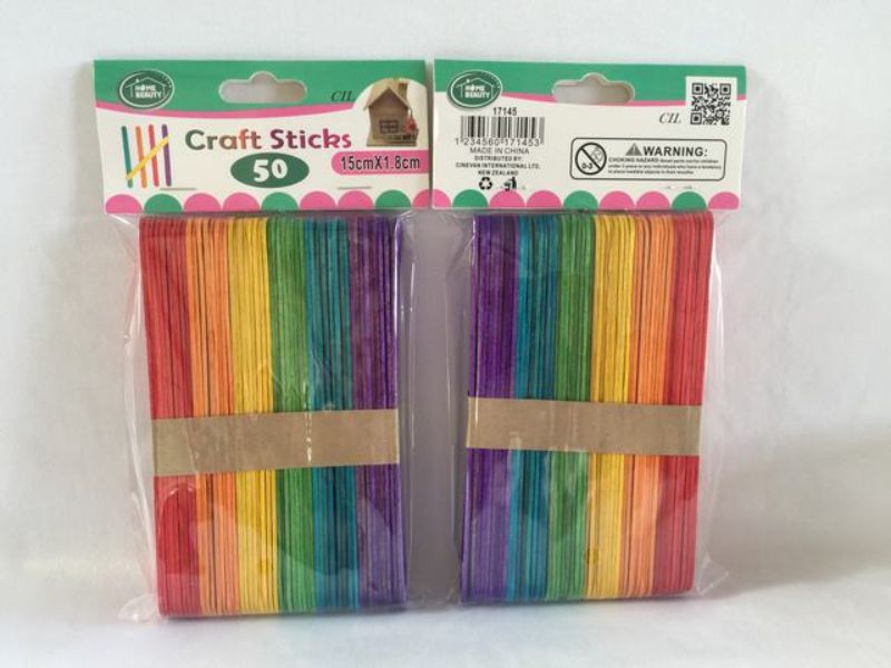 Vibrant assorted craft sticks measuring 15 x 1.5CM, ideal for DIY projects, school activities, and creative fun.